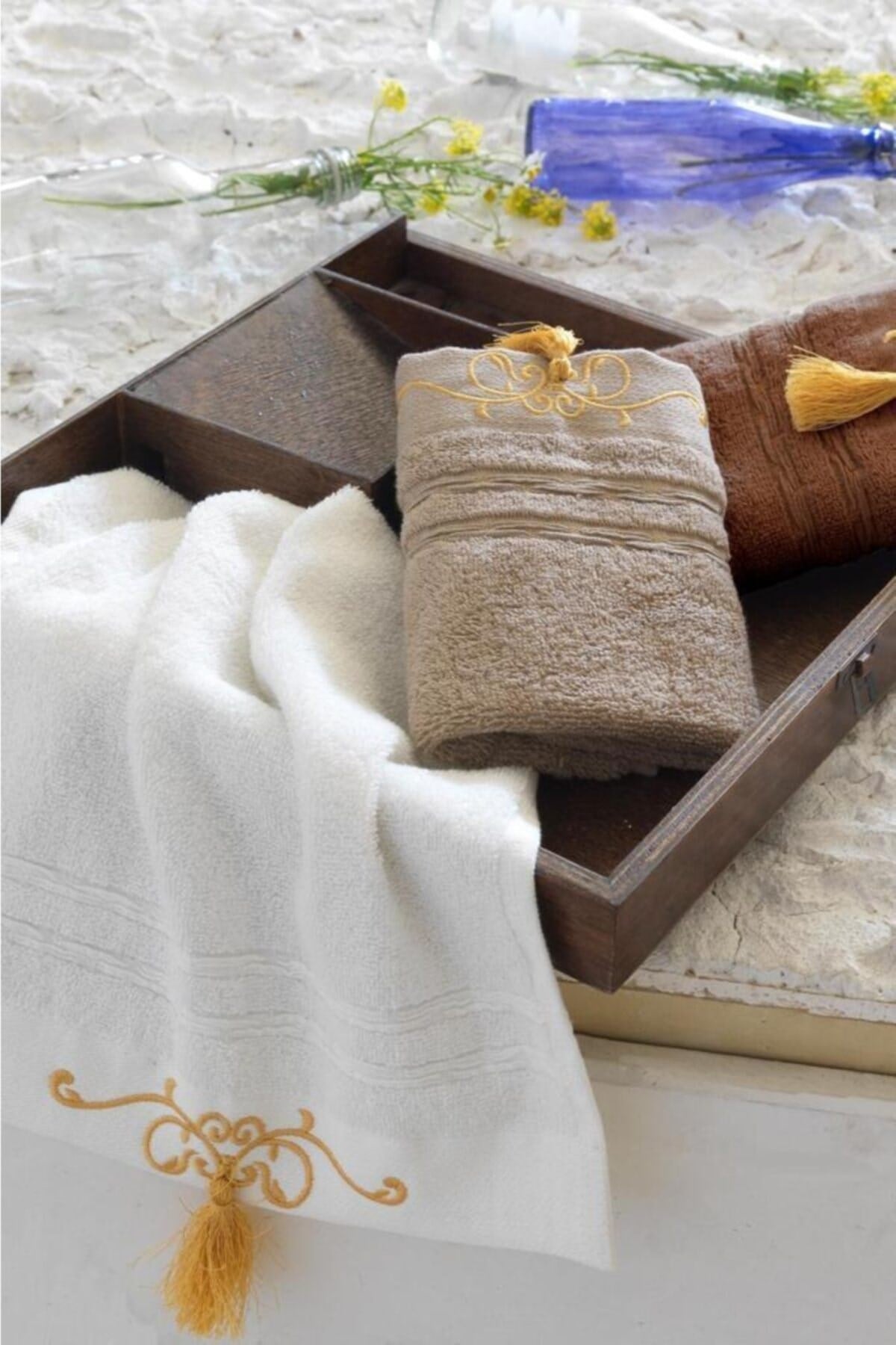Ecocotton Emily Mutfak Havlu Seti Beyaz-Bej-Kahve 30*50