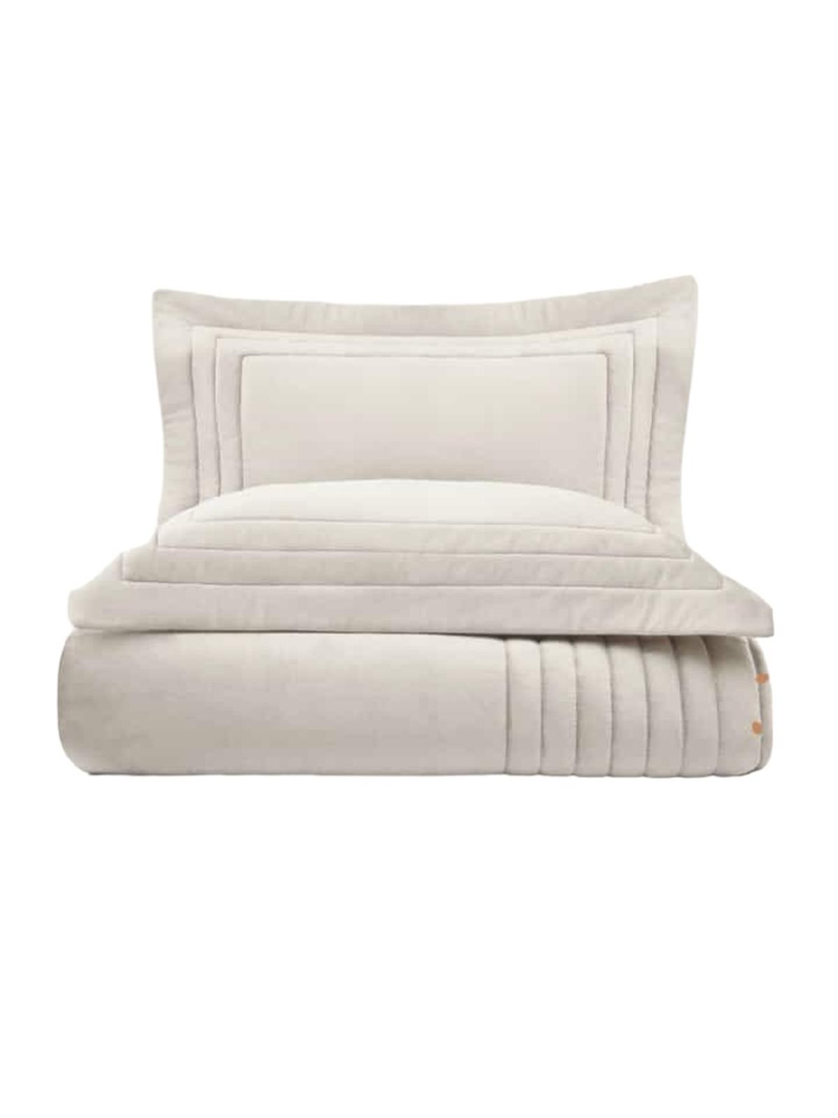 Ecocotton Feza Çift Kişilik Yatak Örtüsü Takımı %50 Pamuk %50 Polyester Krem 240x260 Cm