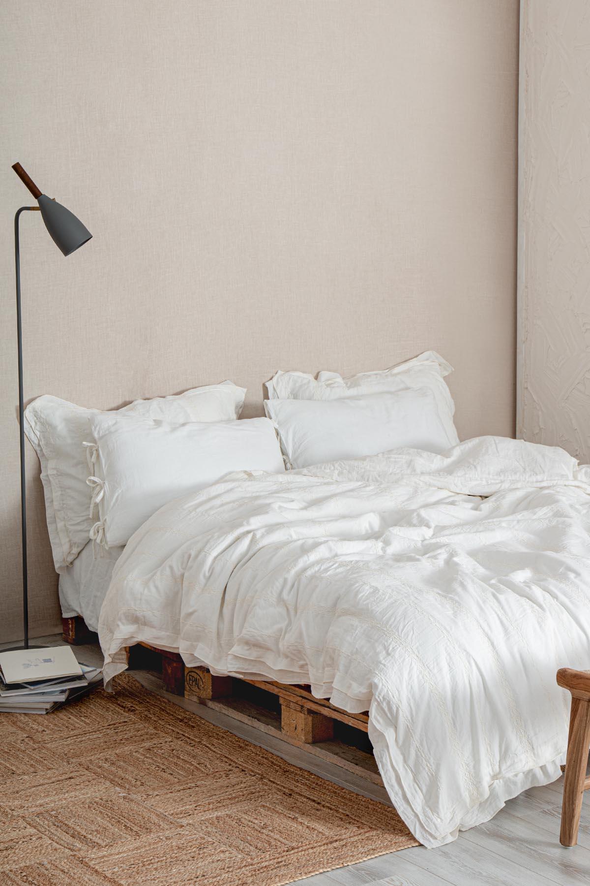 Ecocotton Hafsa Çift Kişilik Nevresim Takımı %100 Organik Pamuk Müslin Brodeli Krem 200x220 Cm