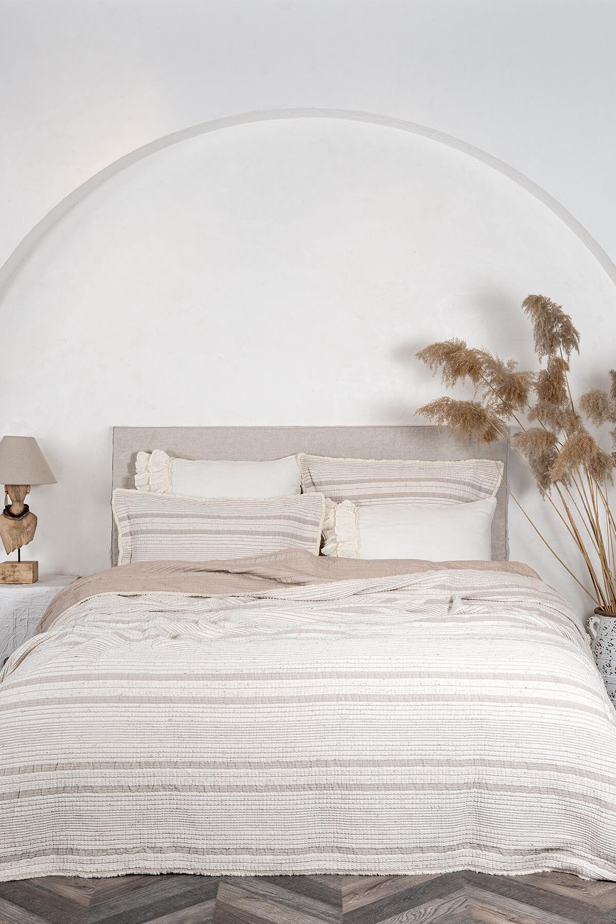 Ecocotton Hivda Çift Kişilik Yatak Örtüsü %100 Organik Pamuk Müslin Dolgulu Bej 240X260 Cm