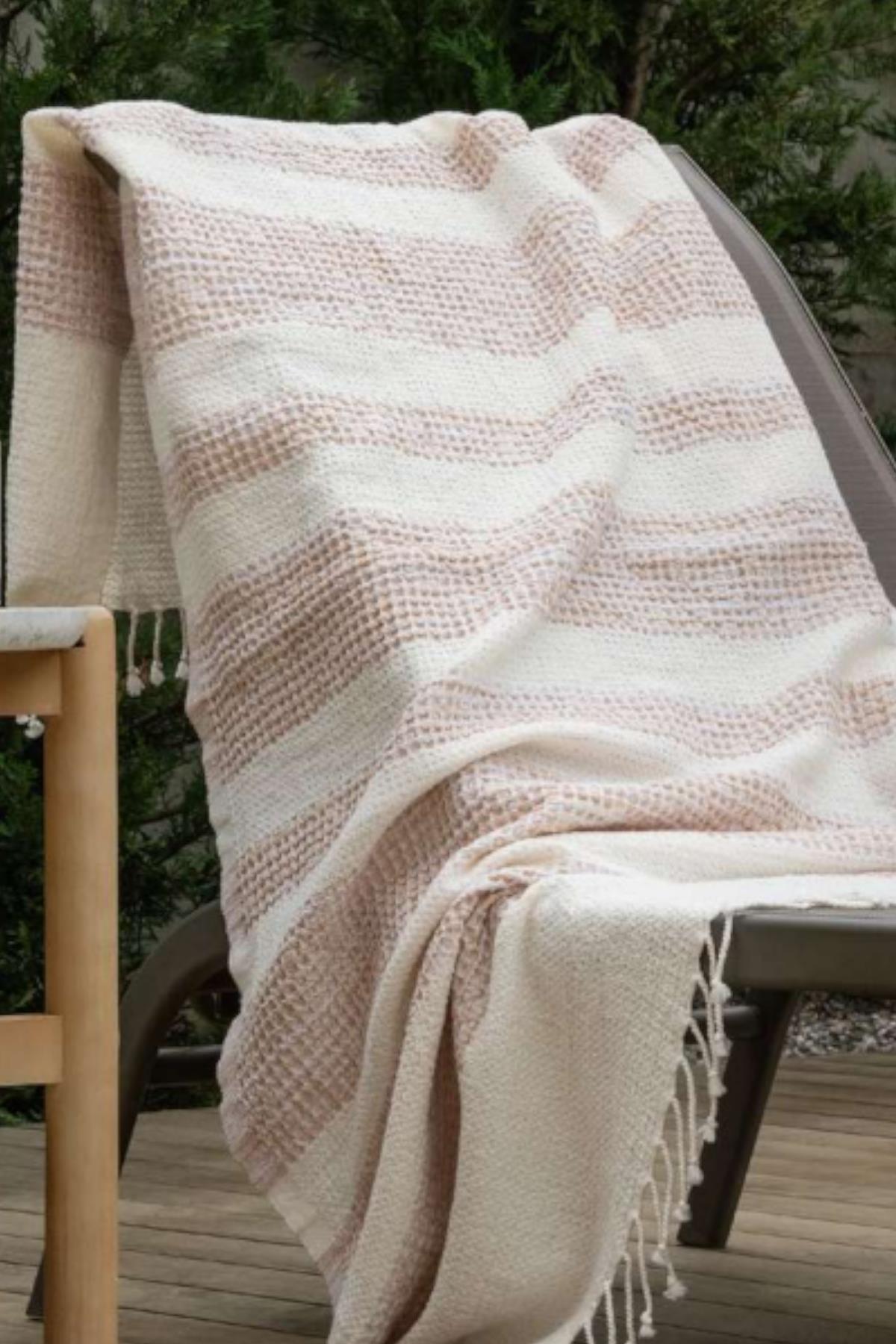 Ecocotton İkra Peştemal %100 Organik Pamuk Jakarlı Bej 90x180 Cm