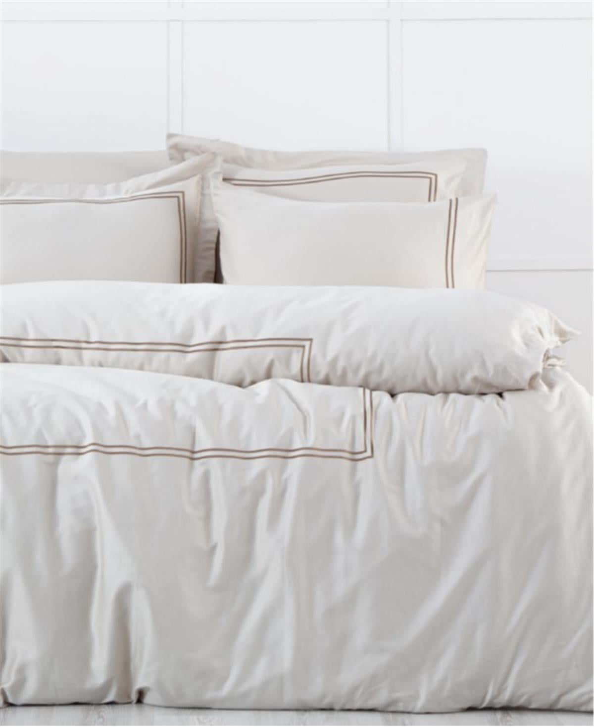 Ecocotton Lavin Çift Kişilik Nevresim Takımı %100 Organik Pamuk Saten Nakışlı Bej-Gold 200x220 Cm