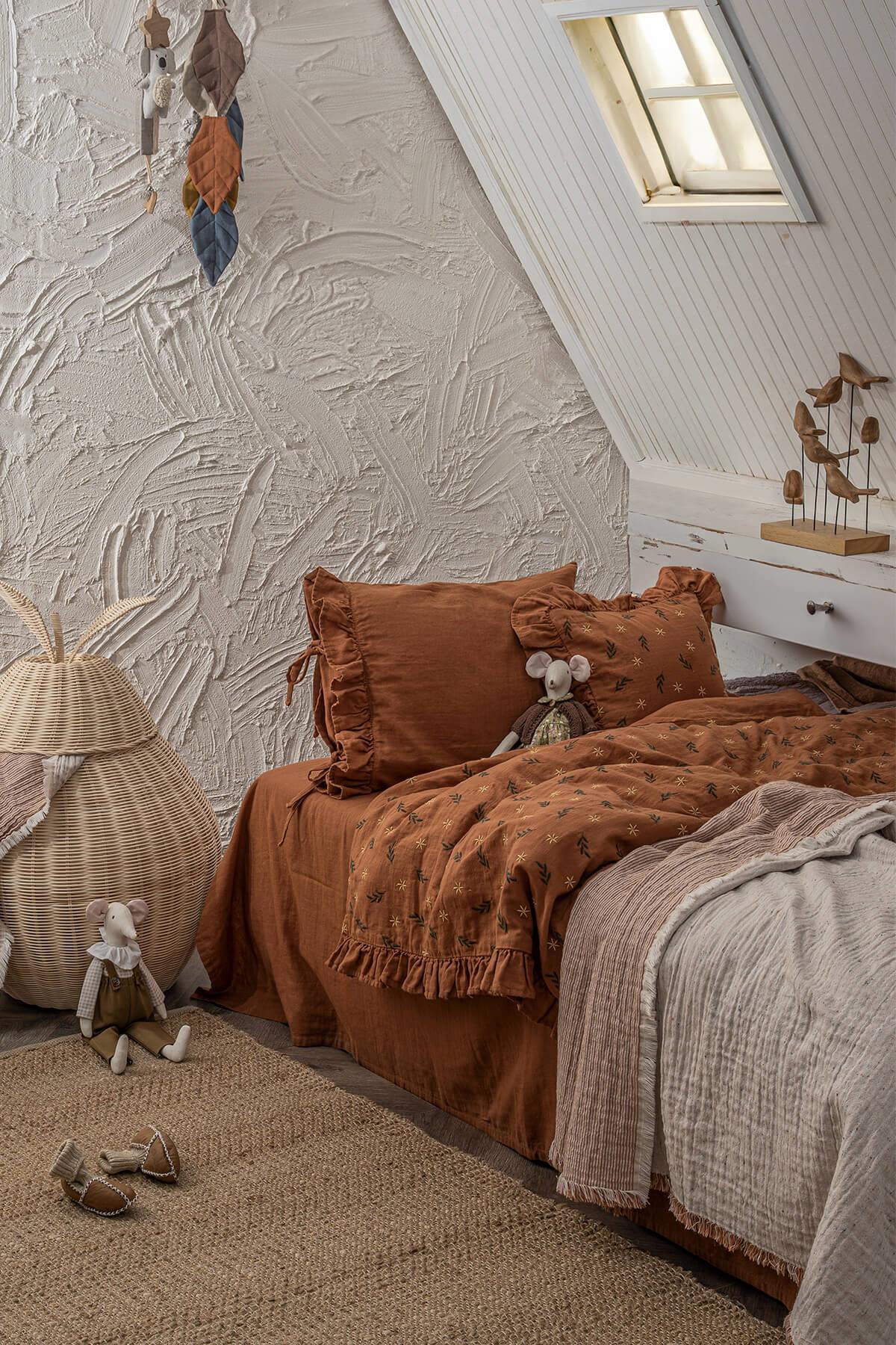 Ecocotton Mirela Bebek Nevresim Takımı %100 Organik Pamuk Müslin Nakışlı Terra 100x150 Cm