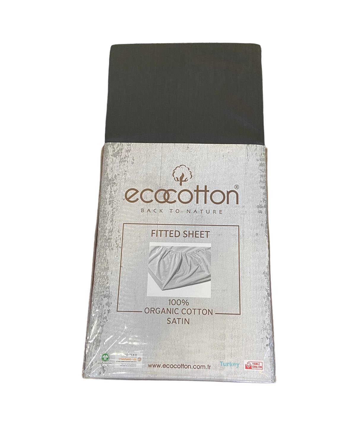 Ecocotton Organik Pamuklu Çift Kişilik Lastikli Çarşaf 180*200 Antrasit