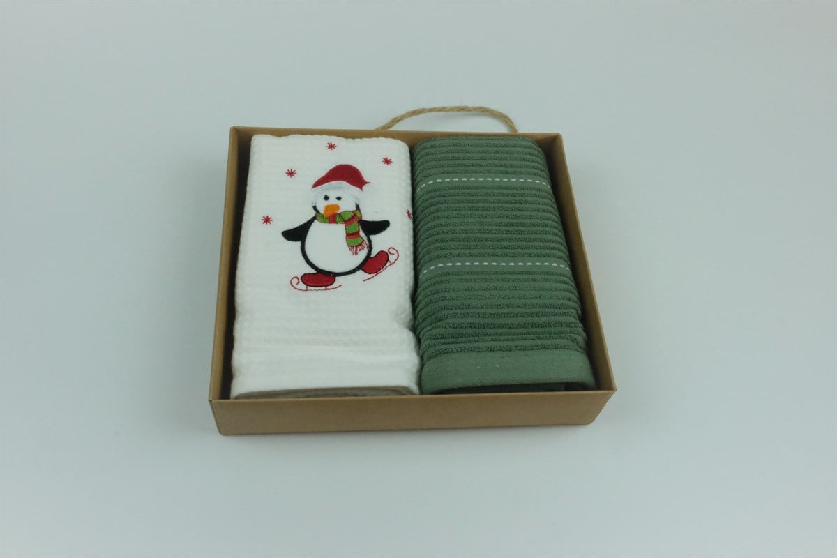 Ecocotton Penguen Yeşil -Beyaz 50*70 Havlu