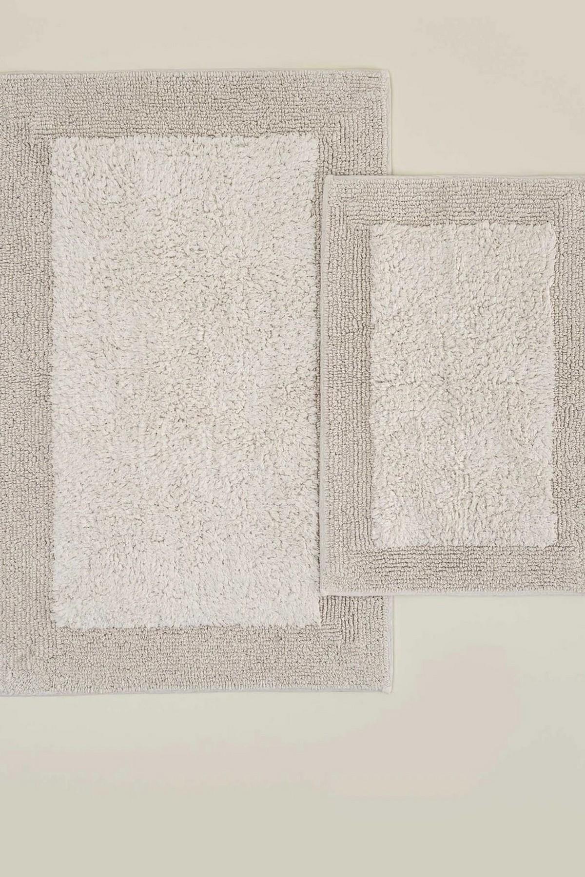 Ecocotton Petra 2'li Banyo Paspas Seti %100 Karde Pamuk Krem60x90-40x60