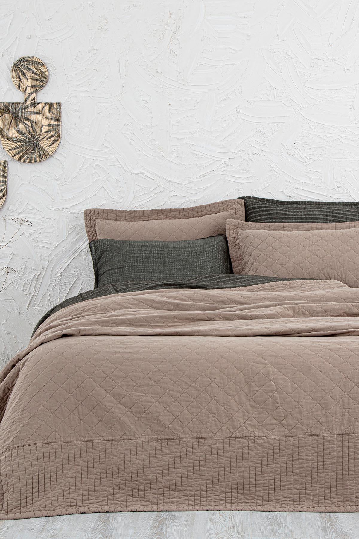 Ecocotton Reha Çift Kişilik Yatak Örtüsü Takımı %100 Pamuk Bej 240x260 Cm