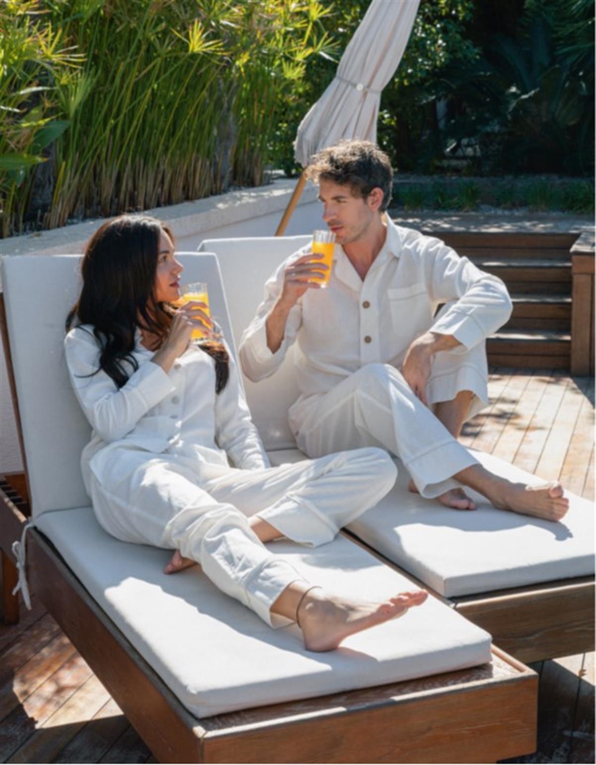 Ecocotton Reya Erkek Pijama Takımı %100 Organik Pamuk Keten Krem L