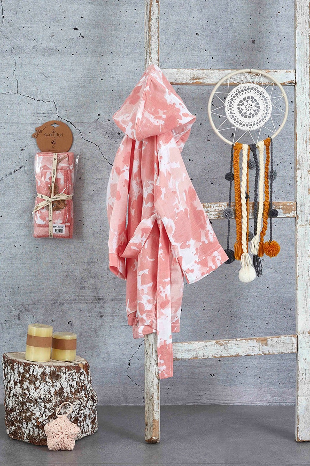 Ecocotton Rosa Kız Çocuk Müslin Bornoz Pudra 1-2 Yaş