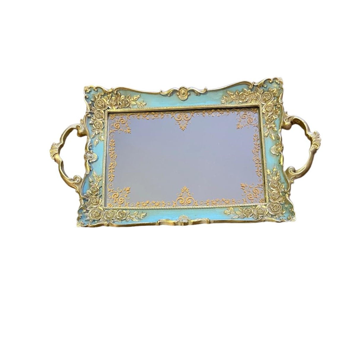 Esmer Retro Desenli Aynalı Tepsi 22*37*7,5 Cm
