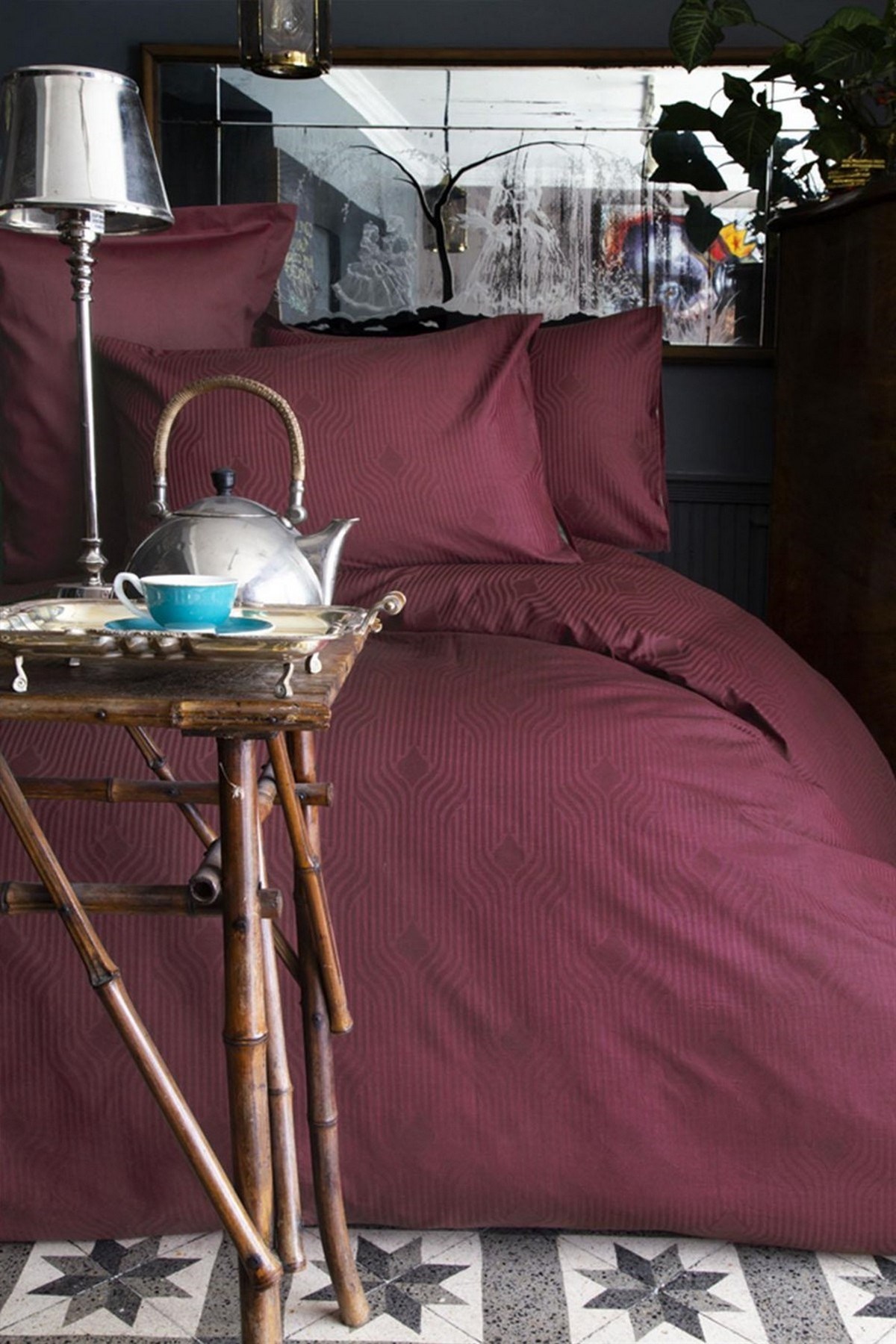 İssimo Botilo Jakarlı Nevresim Takımı Bordo Çift Kişilik