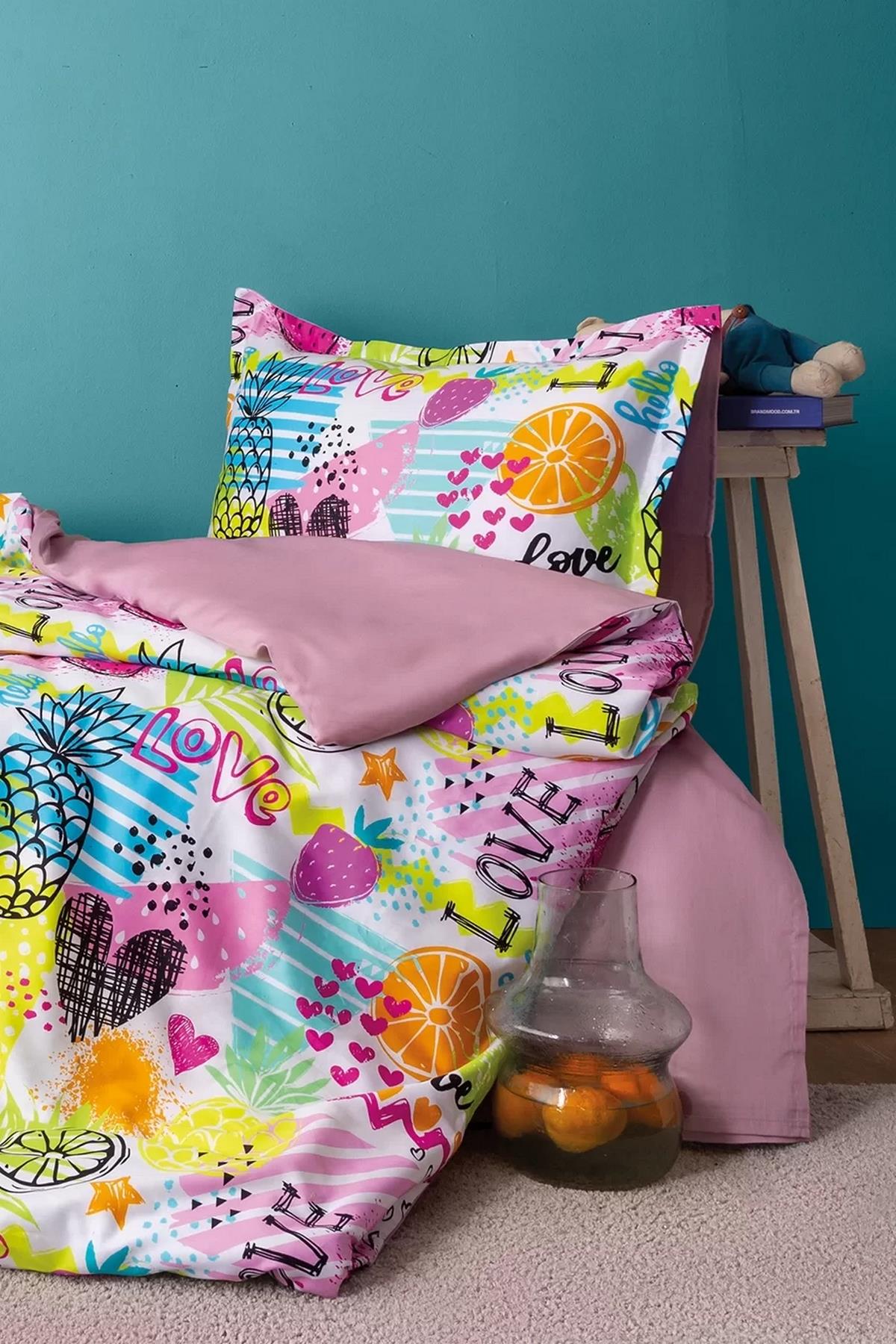 İssimo Lemonade 210 TC (83 Tel) Dijital Pamuk Saten Nevresim Takımı Tek Kişilik