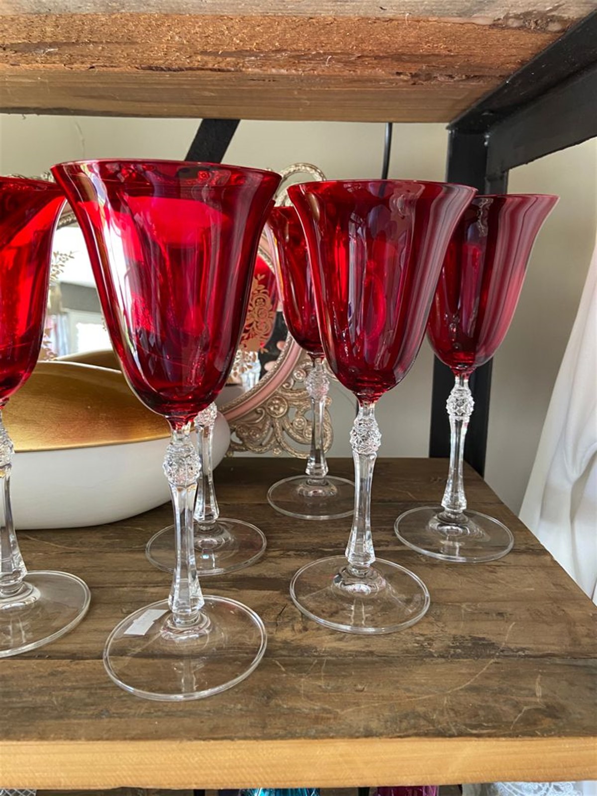 Kahve Yanı Su Bardağı Kristal Ayaklı Kırmızı Büyük 6'Lı Tk