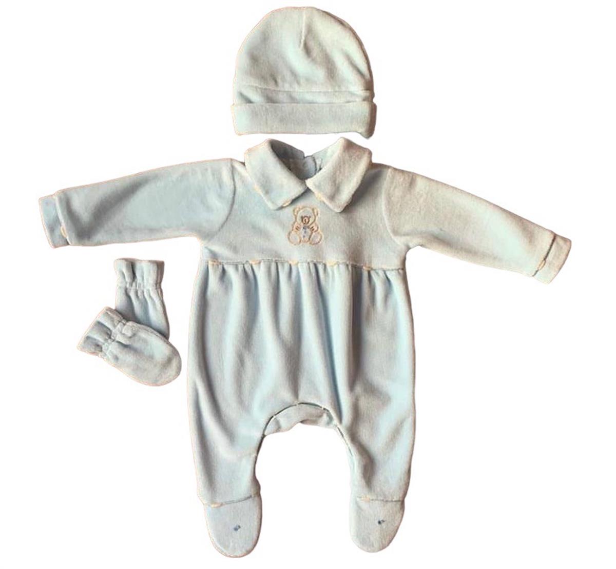 Mede Kids Kadife Ayıcık Ayaklı Tulum Mavi 0-3 Ay