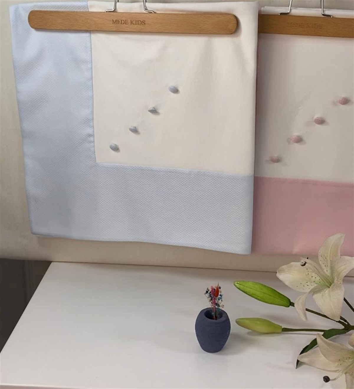 Medekids Düğmeli Penye Battaniye Ekru-Mavi