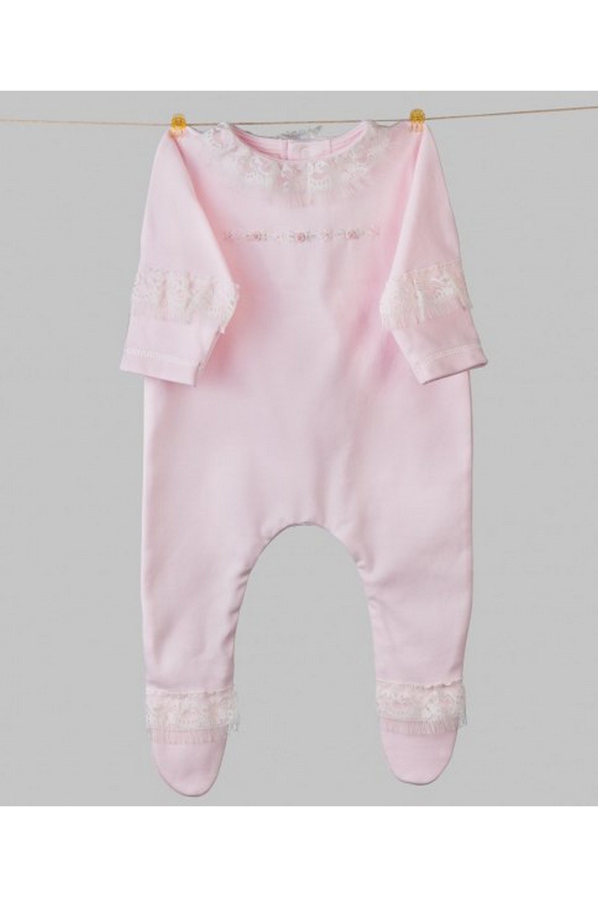 Medekids Gül Şöleni Ayaklı Tulum Pembe-Pembe 0-3 Ay