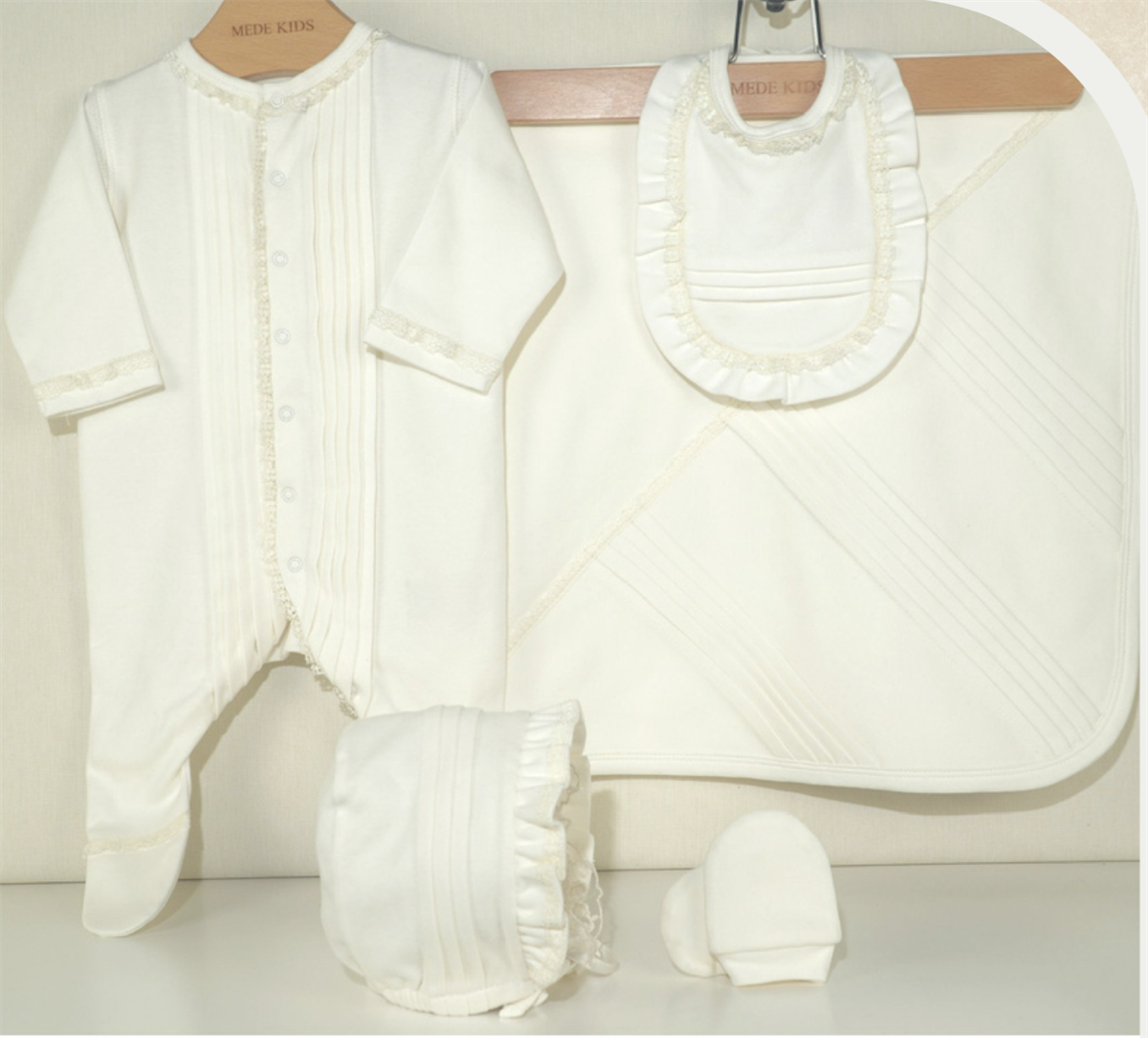 Medekids Pile Nervür 5’li Set Ekru 0-3 Ay