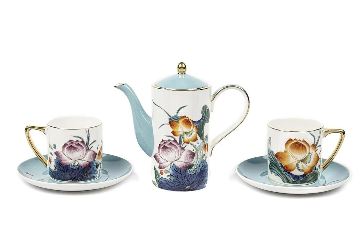 Mikasa Moor Garden Mavi 2li Duble Kahve Seti ve Demlik 200CC