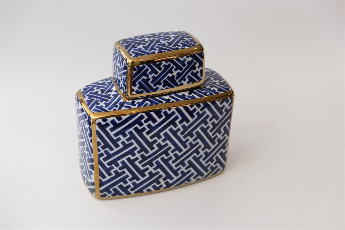 Mikasa Moor Mavi Gold Kapaklı Seramik Küp - Küçük