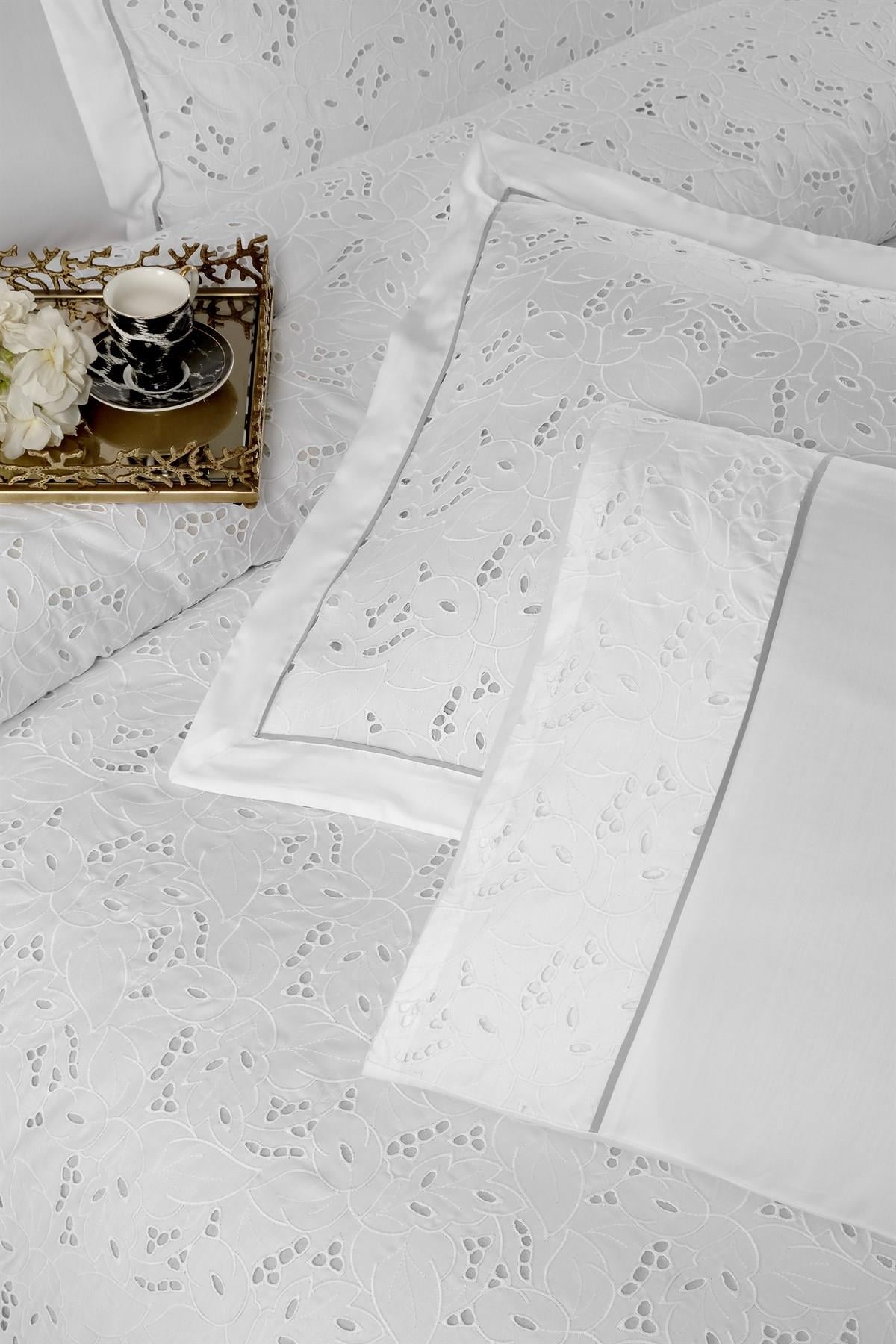 Silkarea Sandia Çift Kişilik Nevresim Takımı Beyaz-Gri