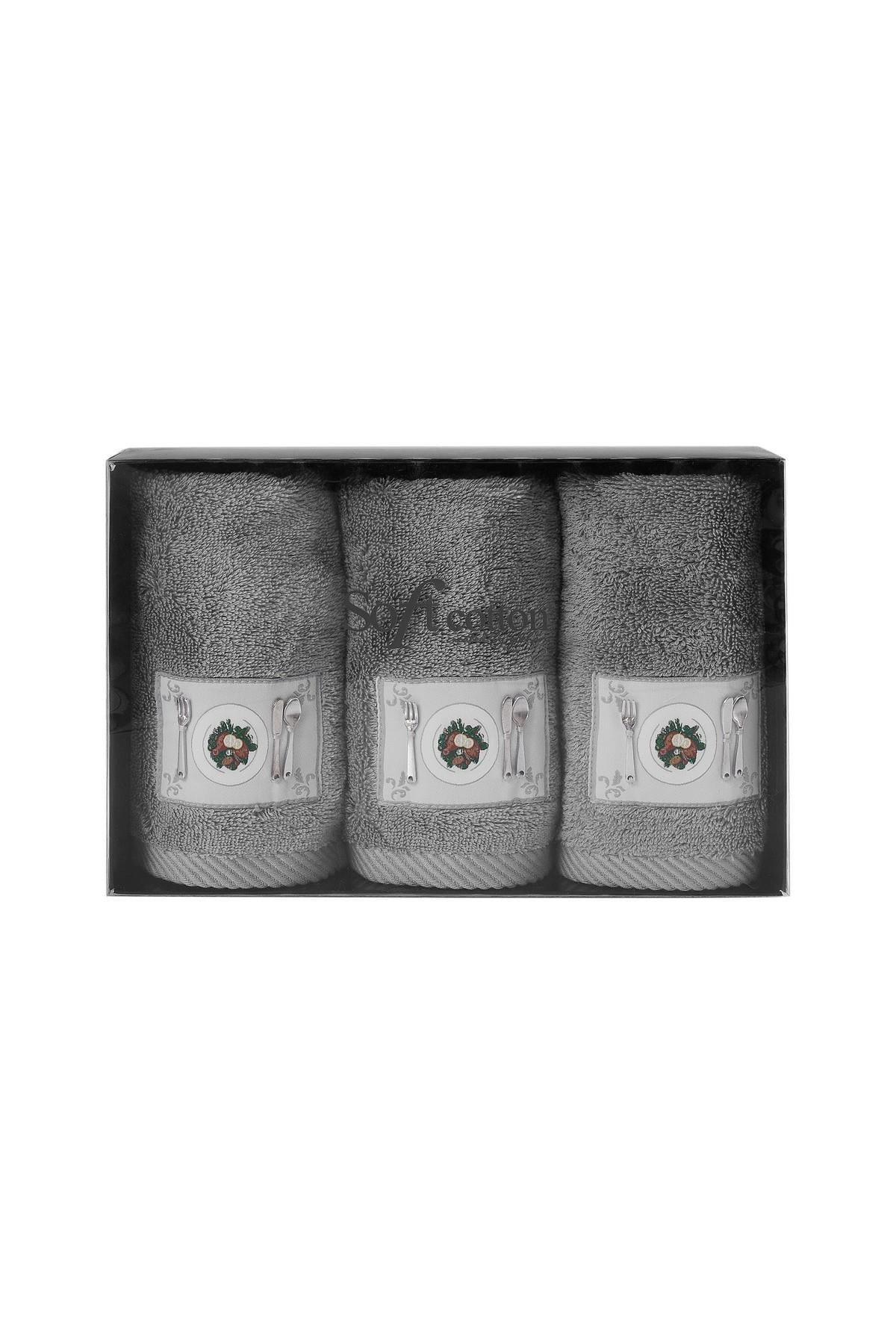 Soft Cotton 3'lü Havlu Seti Kitchen Gri