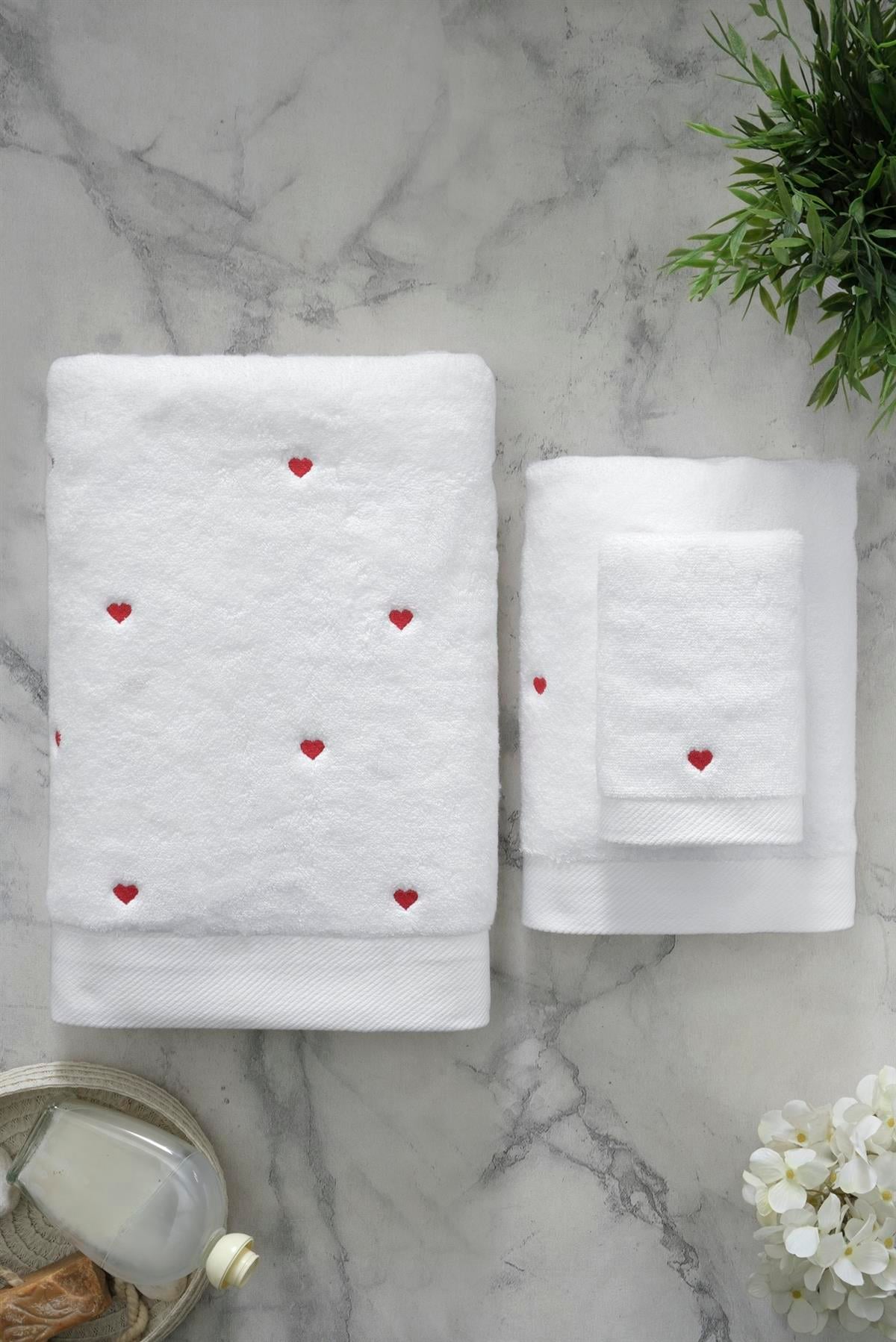 Soft Cotton Love Havlu Beyaz-Kırmızı 50*100