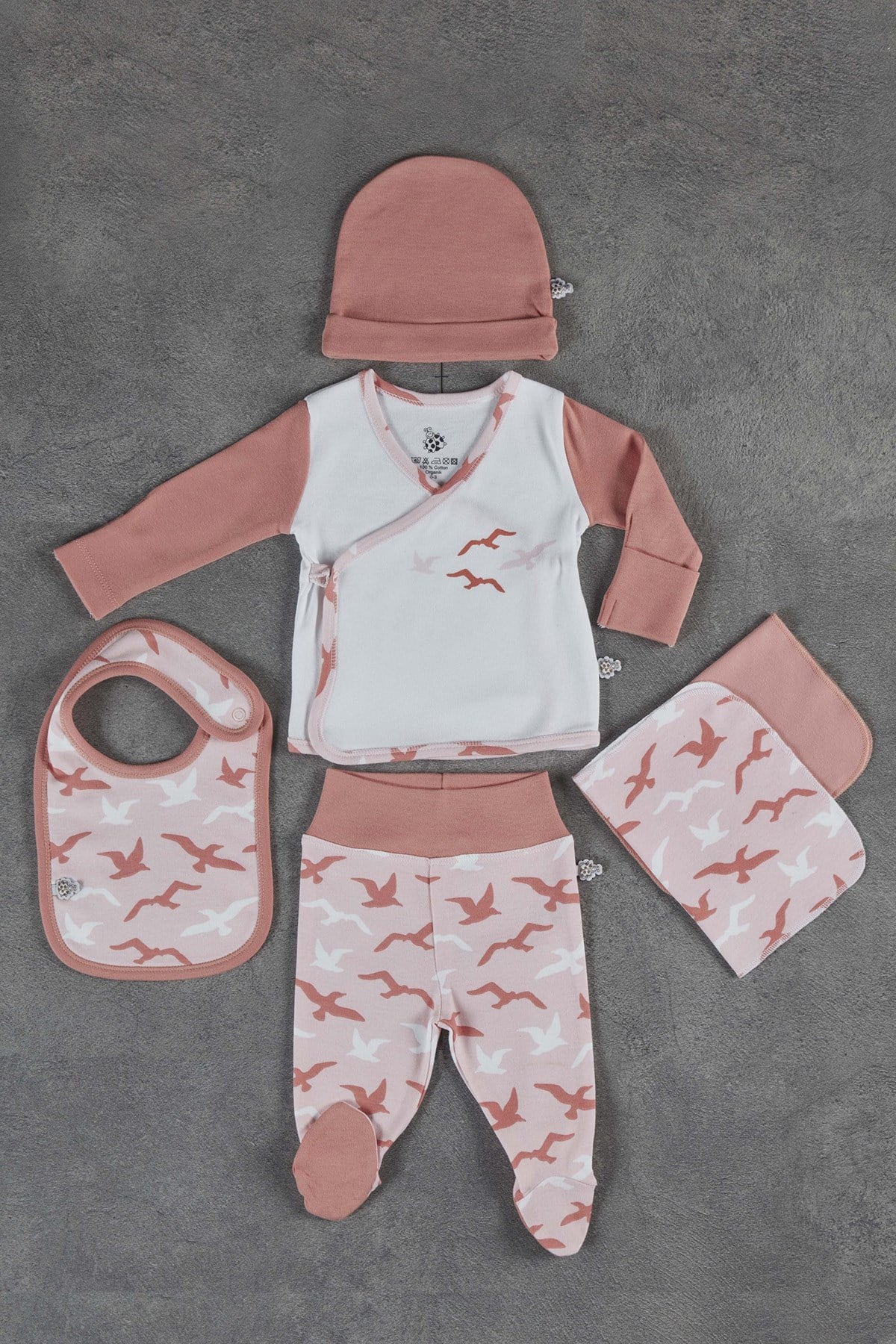 Turna Bebek Zıbın 5Li Set Beyaz Somon
