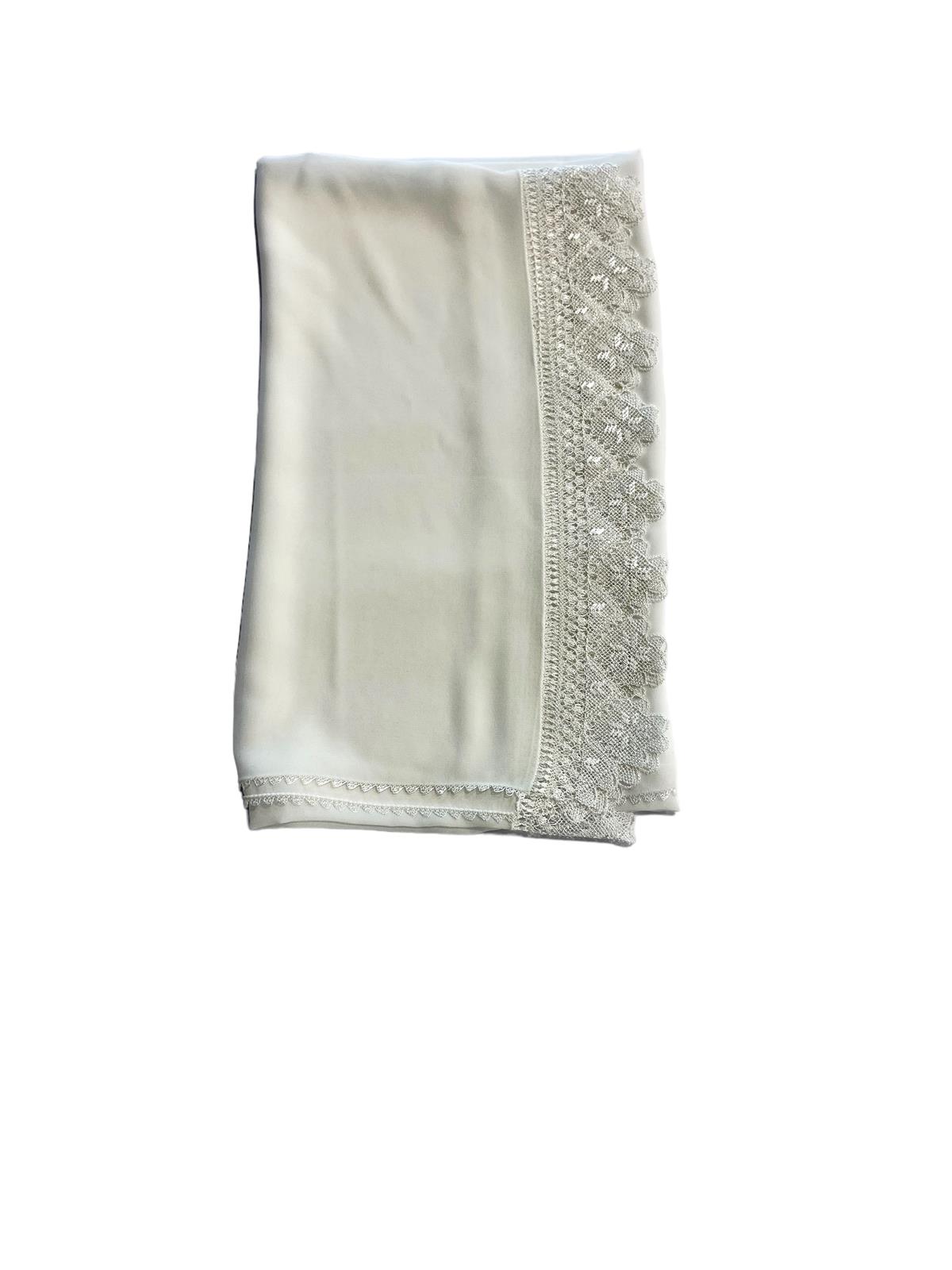 VPH Mevlüt Örtüsü Yonca Yaprak İğne Oyalı Beyaz