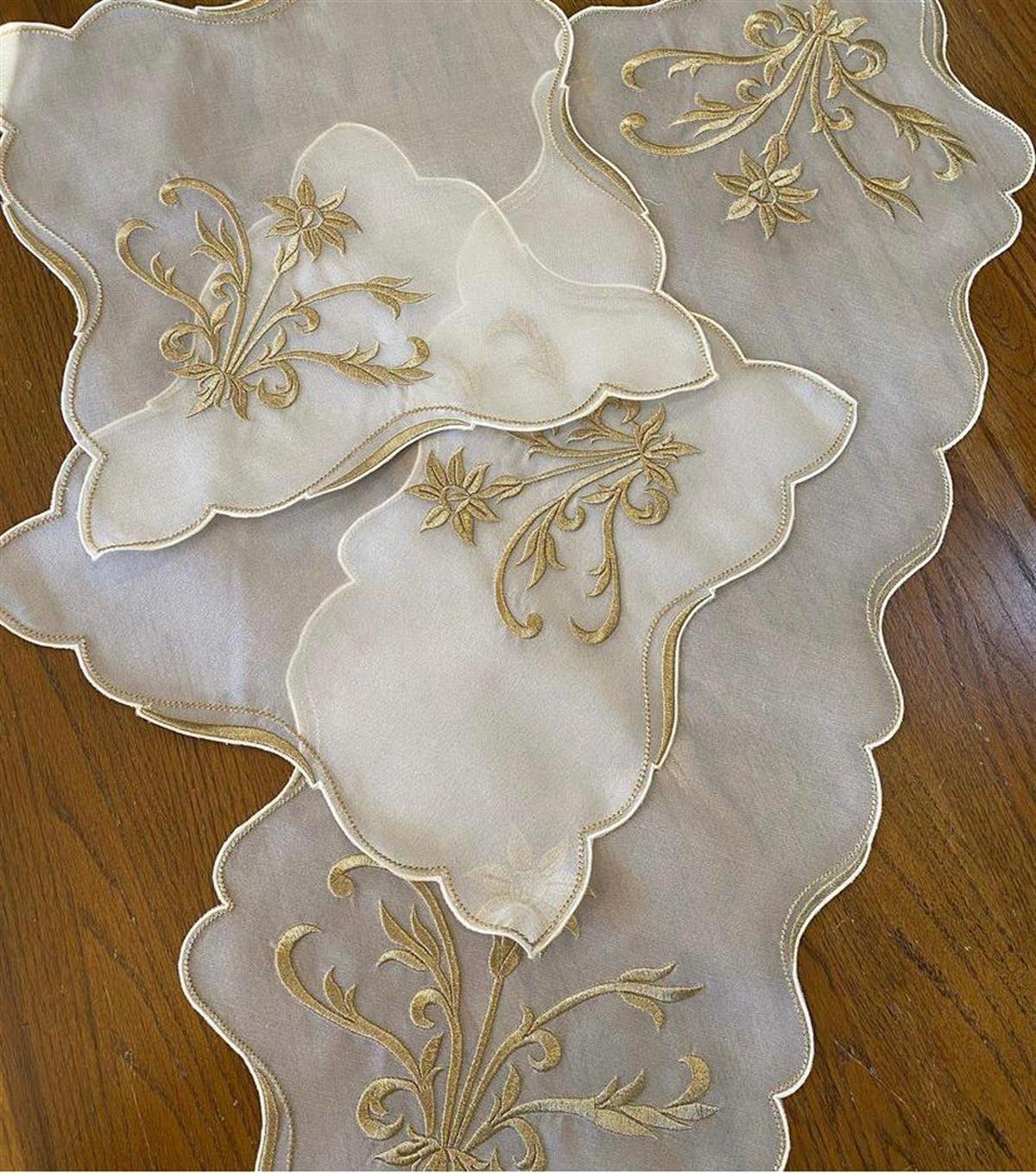 VPH Yatak Odası Seti Ödemiş İpeği Sarı Sim Nakışlı 3'lü