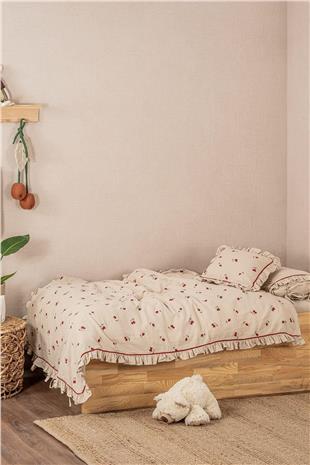 Ecocotton Fidelya Bebek Nevresim Takımı %100 Organik Pamuk Müslin Nakışlı Bej 100x150 Cm