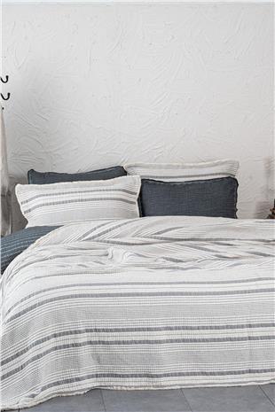 Ecocotton Hivda Çift Kişilik Yatak Örtüsü %100 Organik Pamuk Müslin Dolgulu Gri 240X260 Cm
