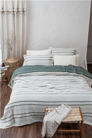 Ecocotton Hivda Çift Kişilik Yatak Örtüsü %100 Organik Pamuk Müslin Dolgulu Yeşil 240X260 Cm