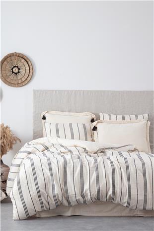 Ecocotton İzgi Çift Kişilik Nevresim Takımı %100 Organik Pamuk Müslin Siyah 200x220 Cm