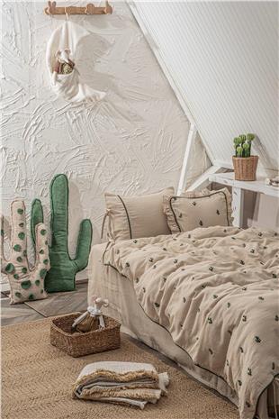 Ecocotton Larina Bebek Nevresim Takımı %100 Organik Pamuk Müslin Nakışlı Bej 100x150 Cm