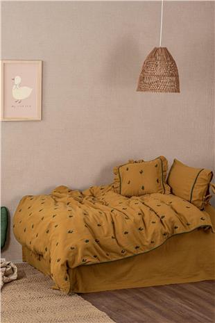 Ecocotton Larina Bebek Nevresim Takımı %100 Organik Pamuk Müslin Nakışlı Hardal 100x150 Cm