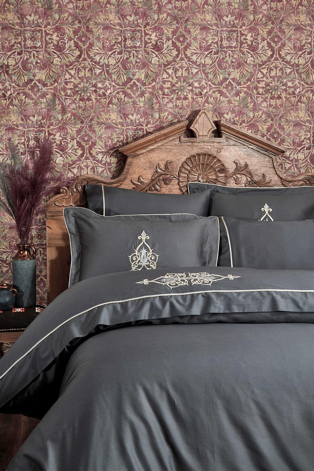 Alya Çift Kişilik Nevresim Duvet Set 200X220 Antrasit