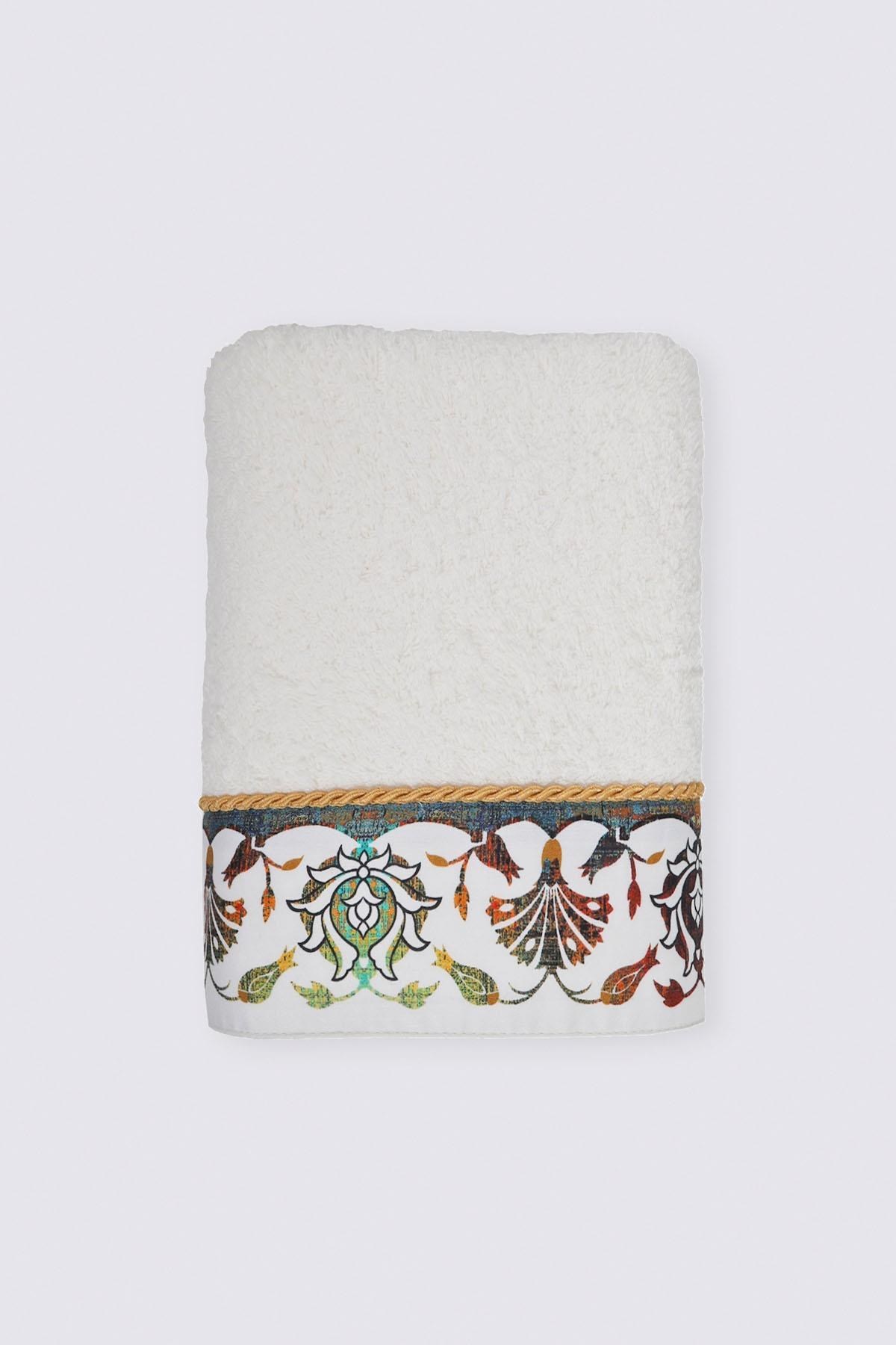 Ecocotton Ahsen El Yüz Havlusu %100 Organik Pamuk Baskılı Krem 50x90 Cm