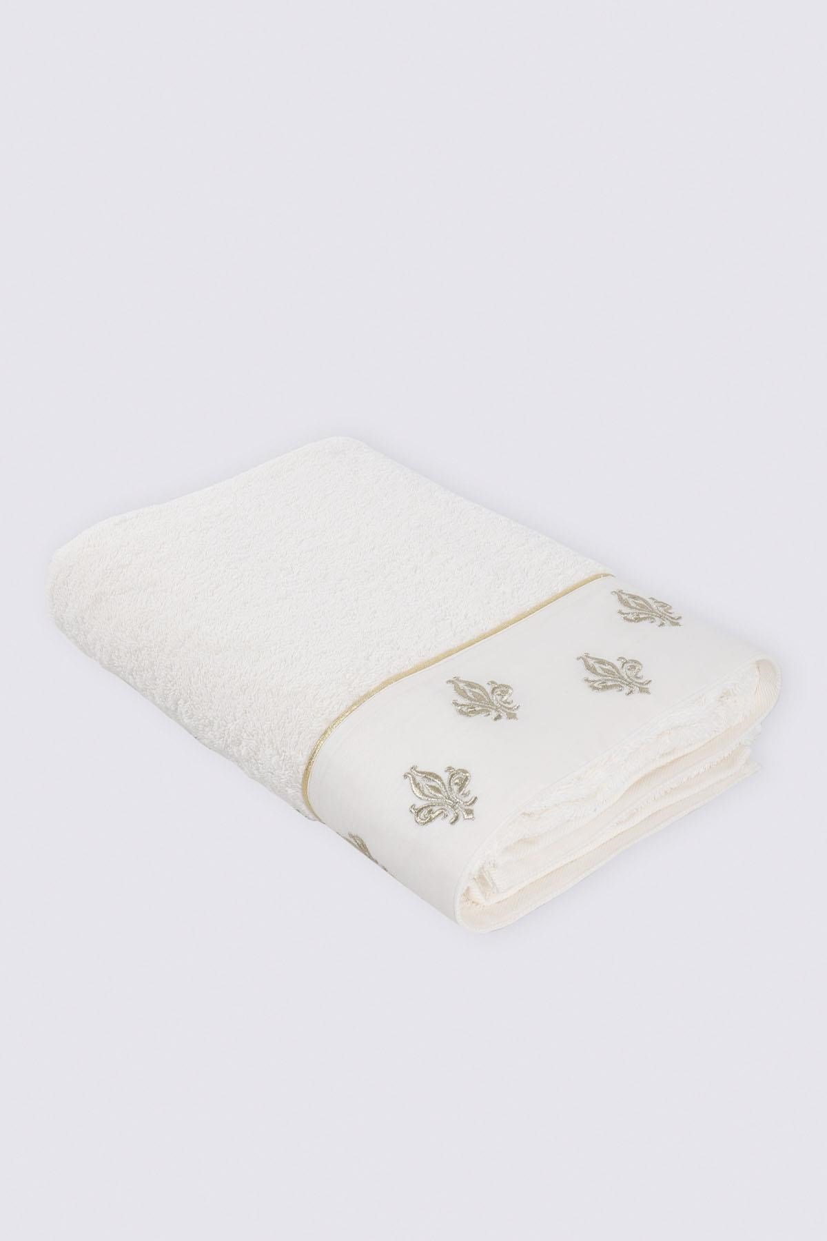 Ecocotton Aslışah Banyo Havlusu Kadın %100 Organik Pamuk Nakışlı Krem 80x150 Cm