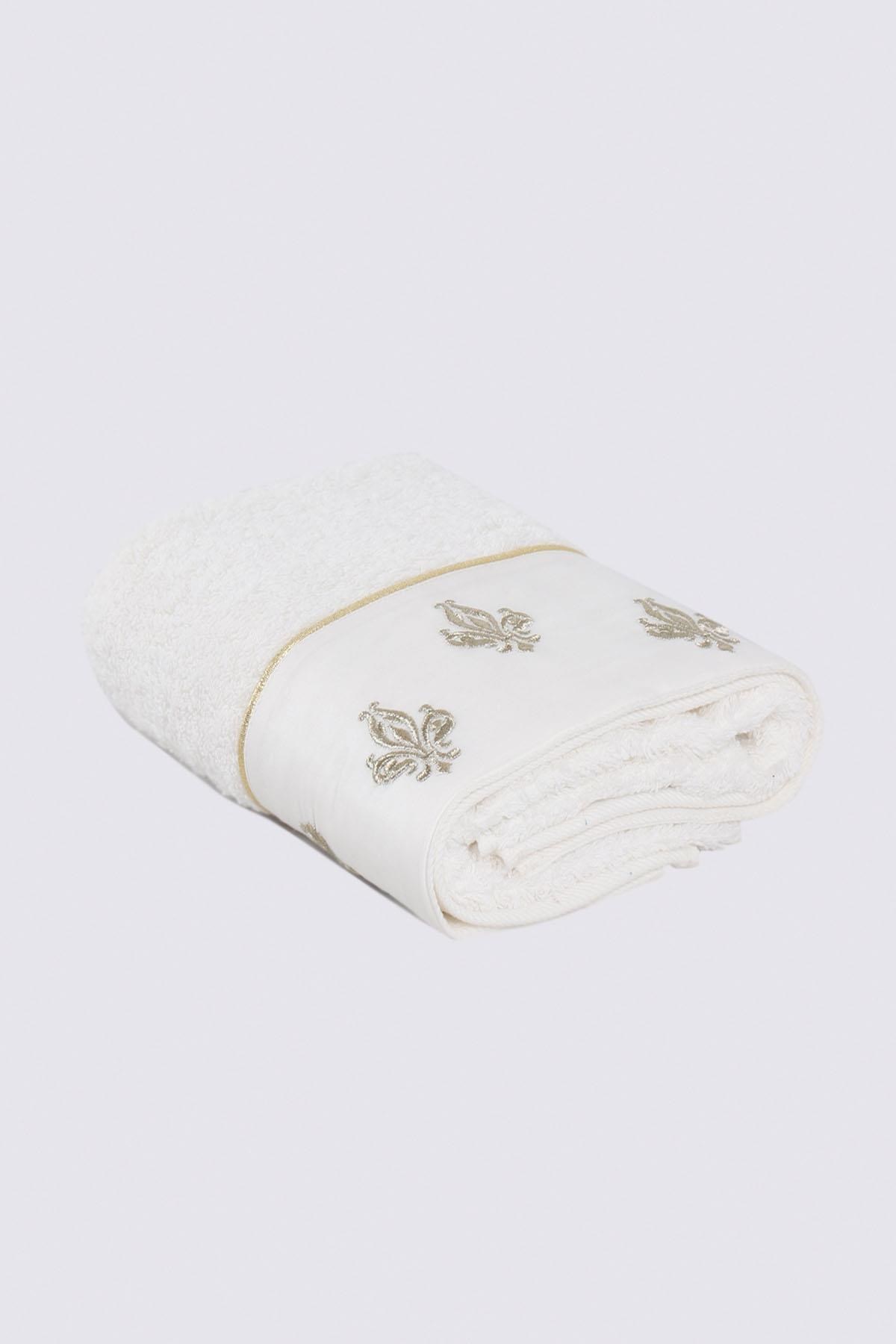 Ecocotton Aslışah El Yüz Havlusu Kadın %100 Organik Pamuk Nakışlı Krem 50x90 Cm