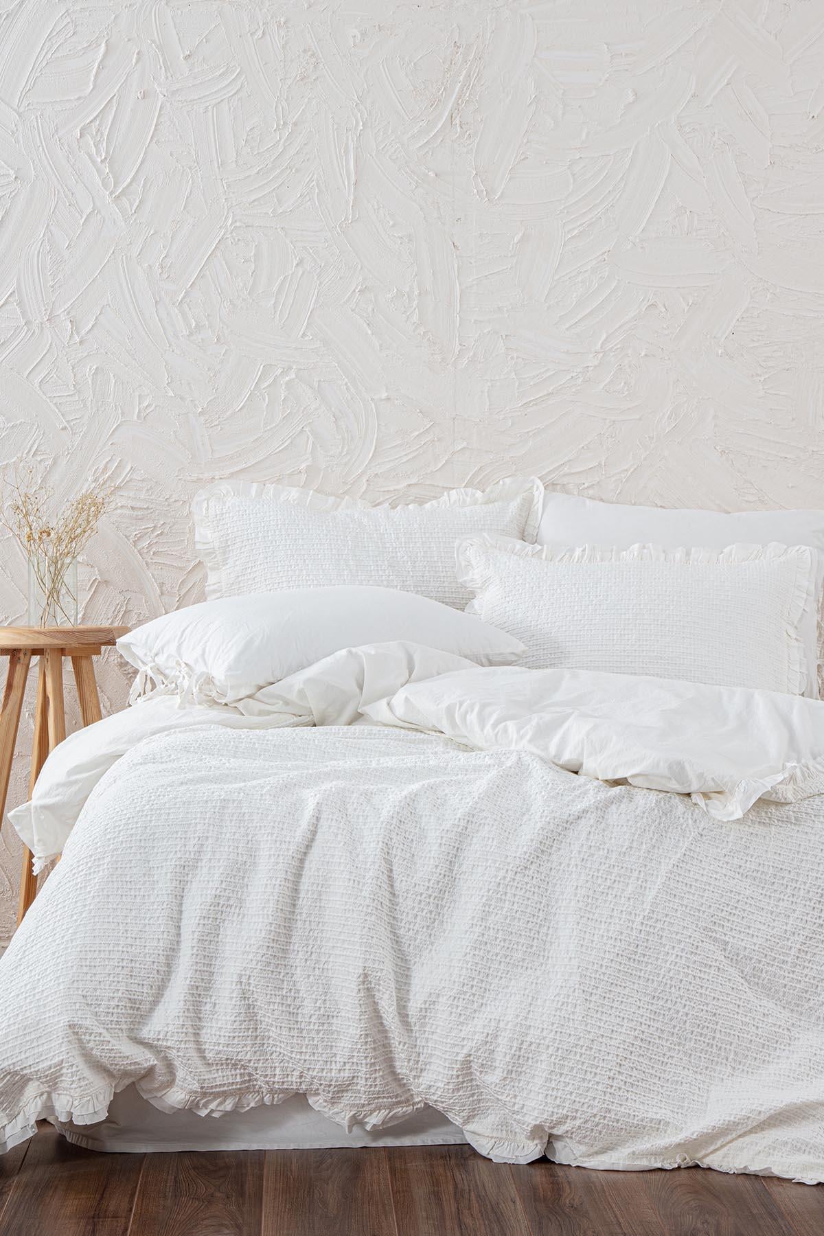 Ecocotton Ayda Çift Kişilik Nevresim Takımı %100 Organik Pamuk Dokuma Krem 200x220 Cm