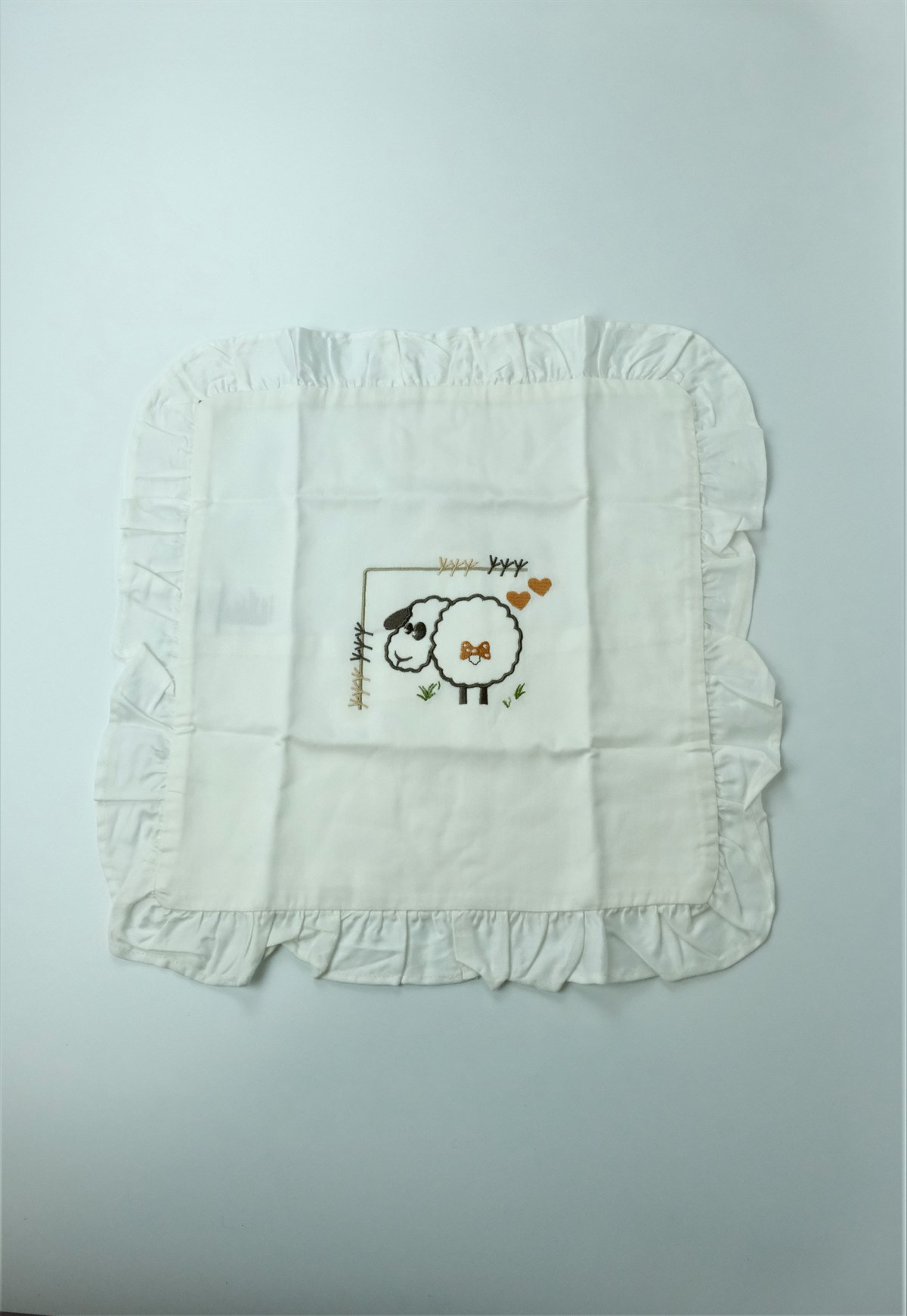 Ecocotton Bebek Yastık Kılıfı Ekru 30*30 Koyun Nakışlı