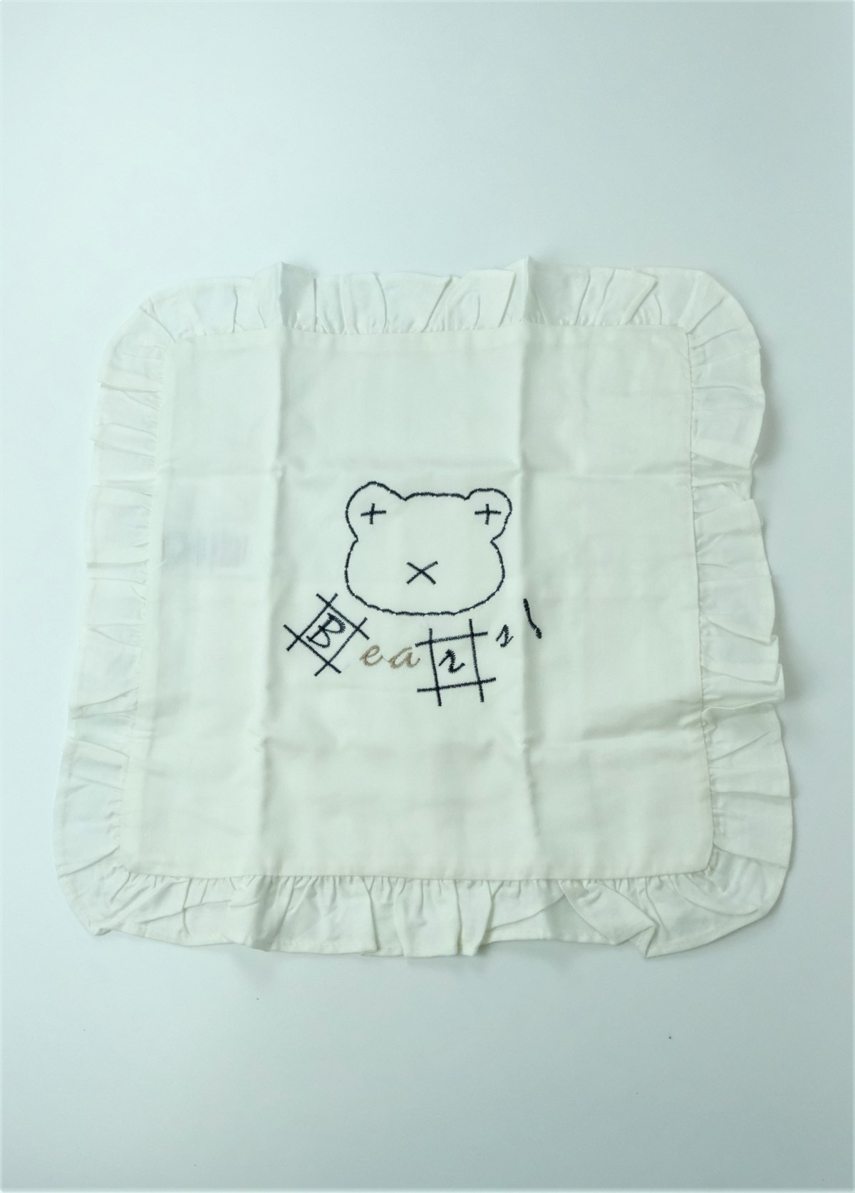 Ecocotton Bebek Yastık Kılıfı Ekru 30*30 Bear Nakışlı