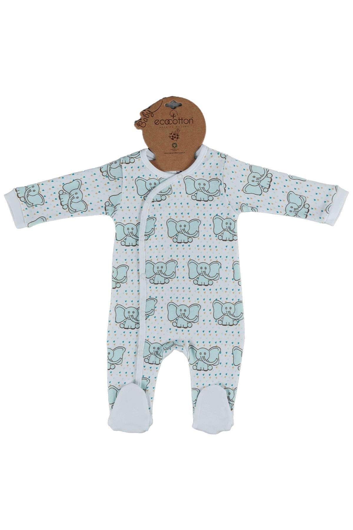 Ecocotton Borneo Baskılı Tulum Uzun Kollu Mint 3-6 Ay