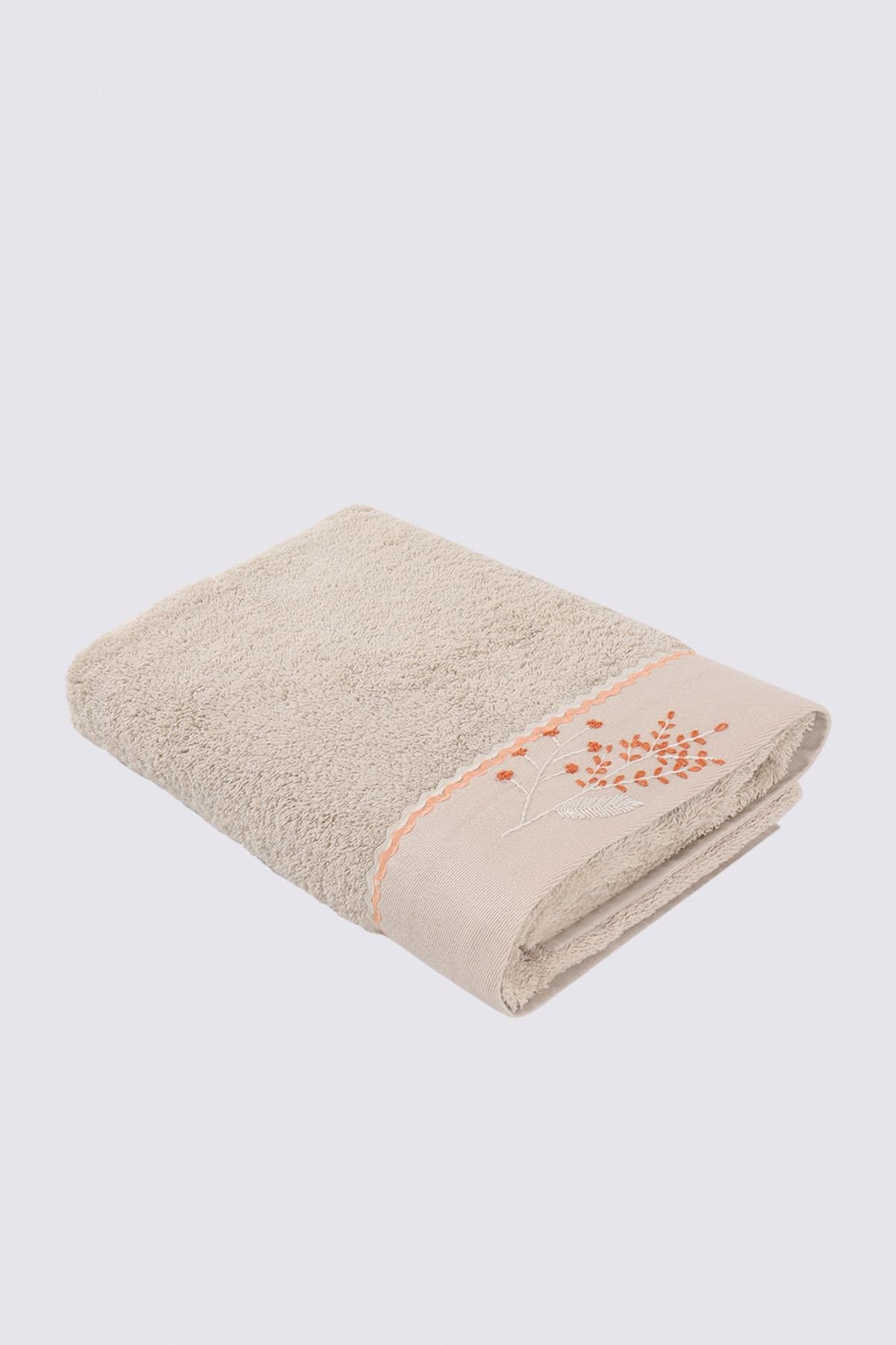 Ecocotton Efza Banyo Havlusu %100 Organik Pamuk El Nakışlı Bej 80x150 Cm