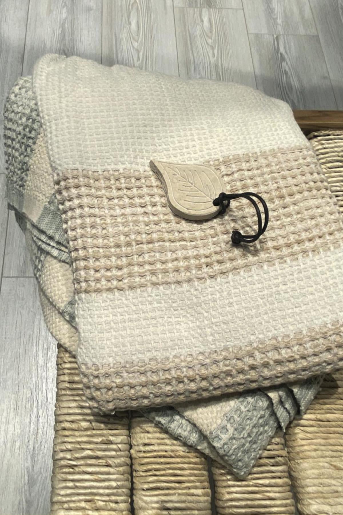 Ecocotton İkra Peştemal %100 Organik Pamuk Jakarlı Haki 90x180 Cm