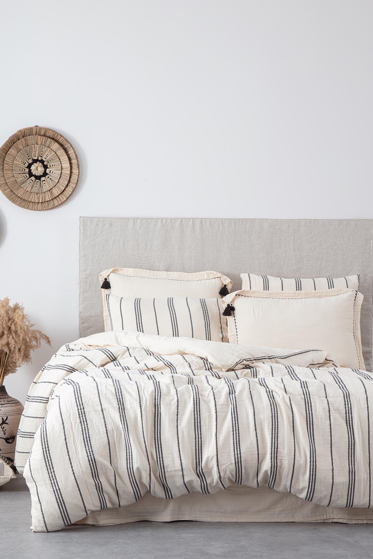 Ecocotton İzgi Çift Kişilik Nevresim Takımı %100 Organik Pamuk Müslin Siyah 200x220 Cm