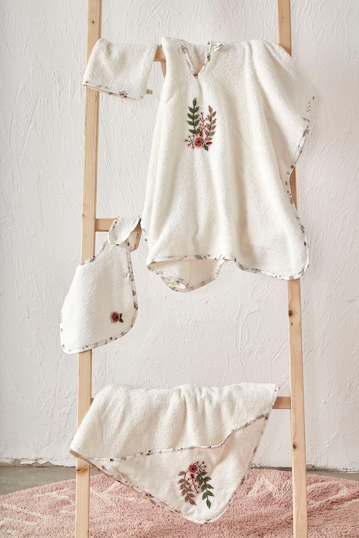 Ecocotton Lora Bebek Panço Seti Nakışlı Ekru 80*80