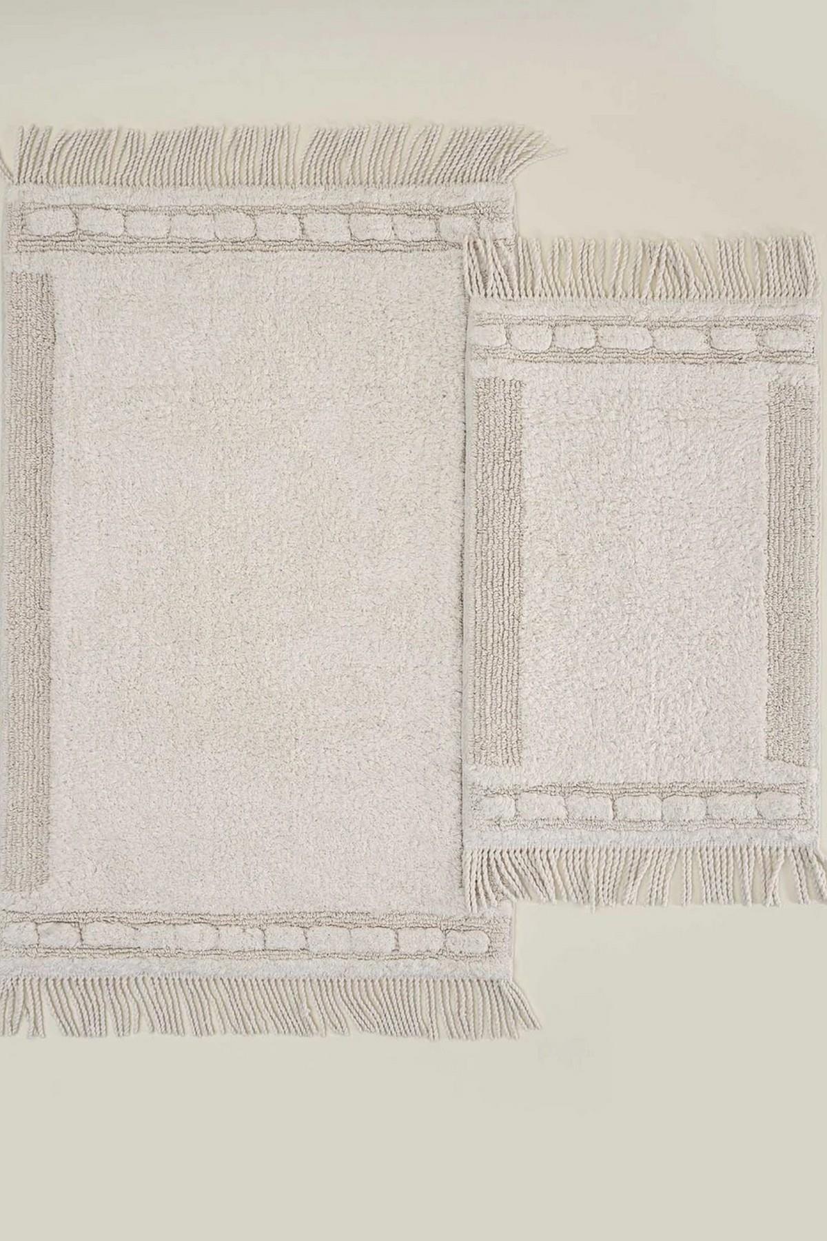 Ecocotton Luna 2'li Banyo Paspas Seti %100 Karde Pamuk Krem60x90-40x60