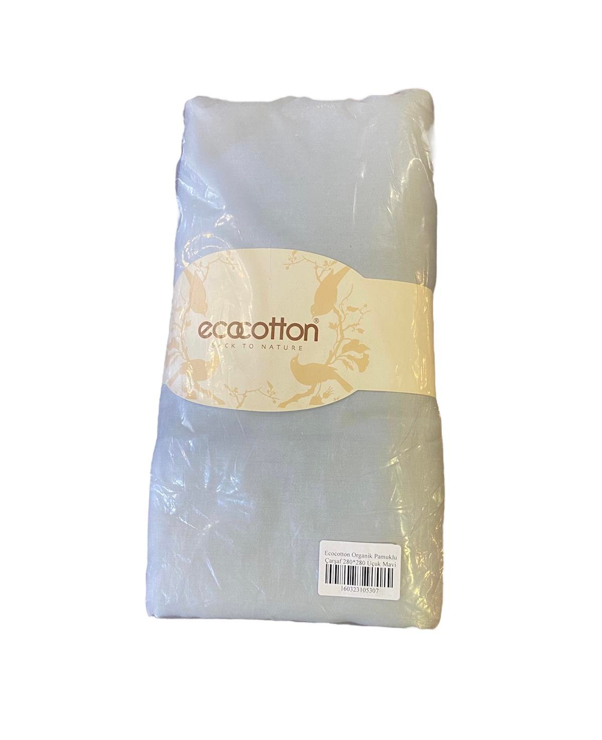 Ecocotton Organik Pamuklu Çarşaf 280*280 Uçuk Mavi