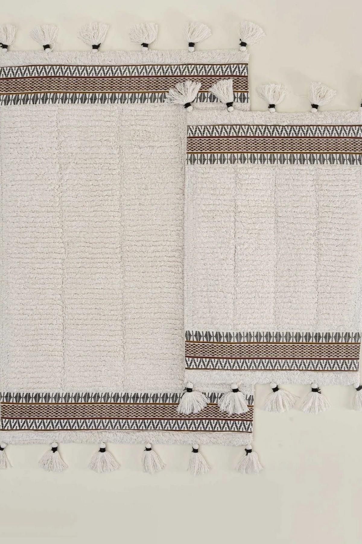 Ecocotton Rita 2'li Banyo Paspas Seti %100 Karde Pamuk Krem60x90-40x60